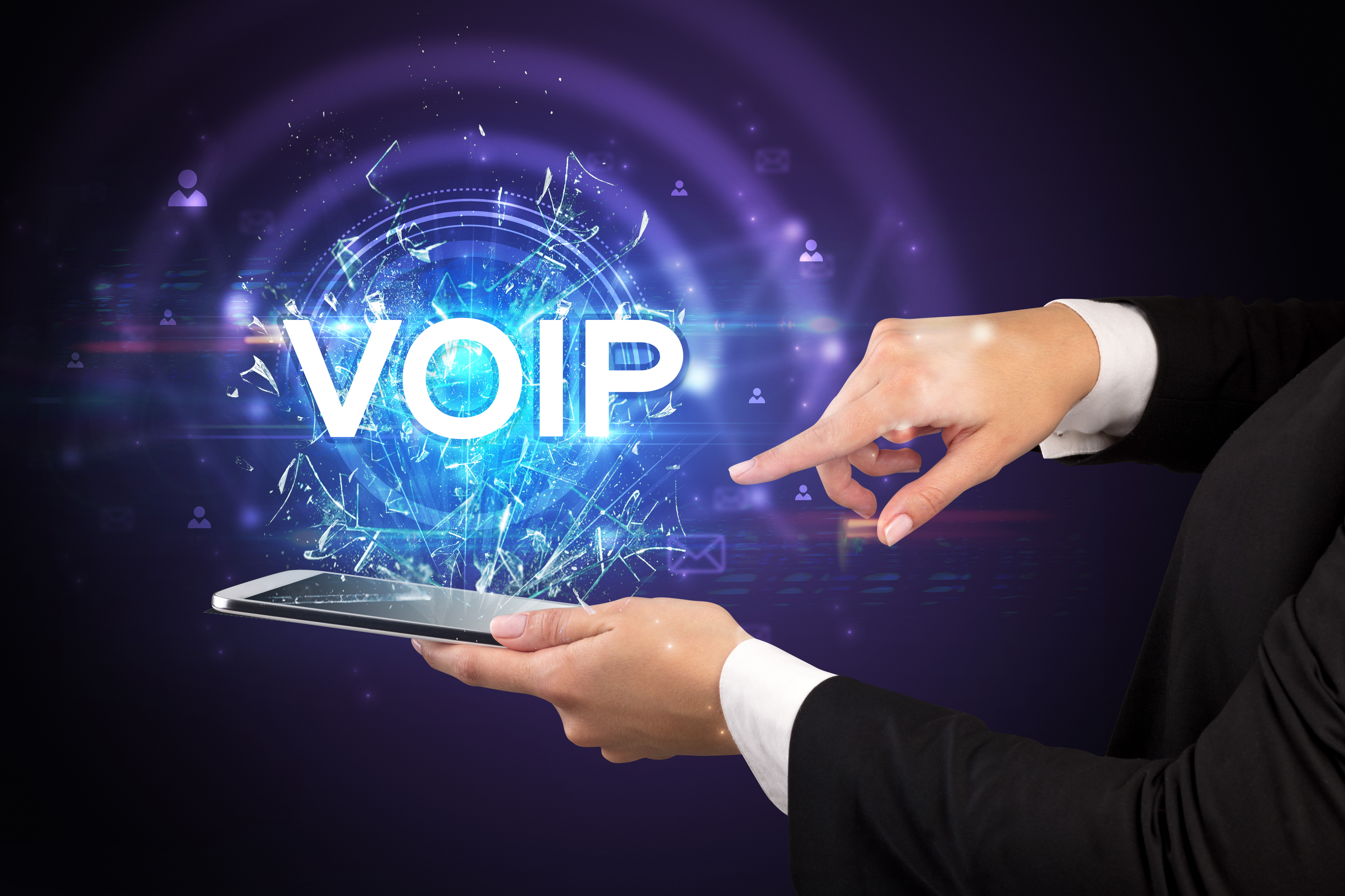 Close-up of a touchscreen with VOIP abbreviation, modern technology concept